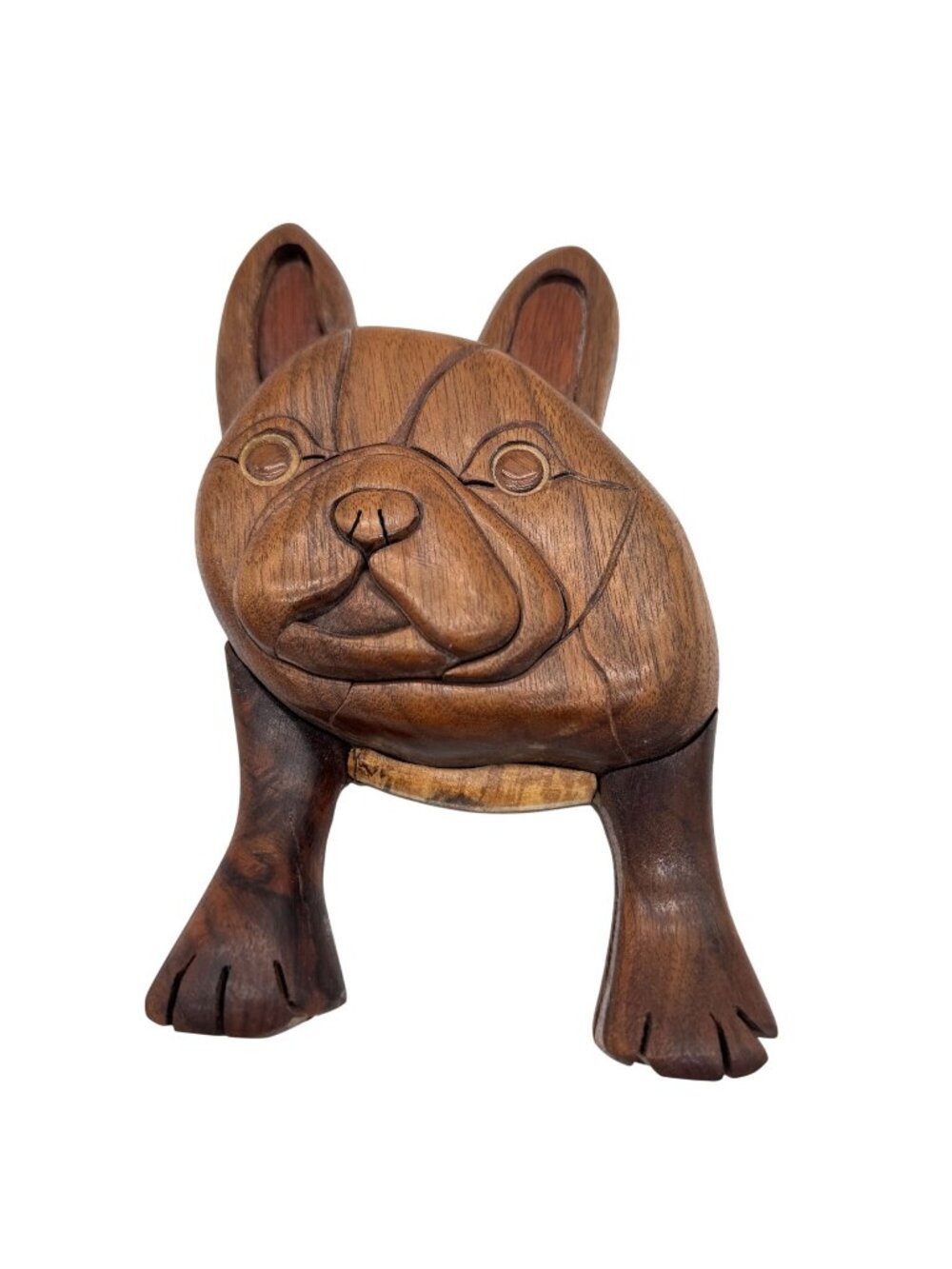 French Bulldog Dog Hand Carved Intarsia Wood Wall Plaque Frenchie Dog 7.5 x 4.5